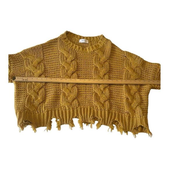 MOD Womens Oversized Cable-Knit Yellow Cropped Knit Sweater Fringe One Size - Picture 6 of 9